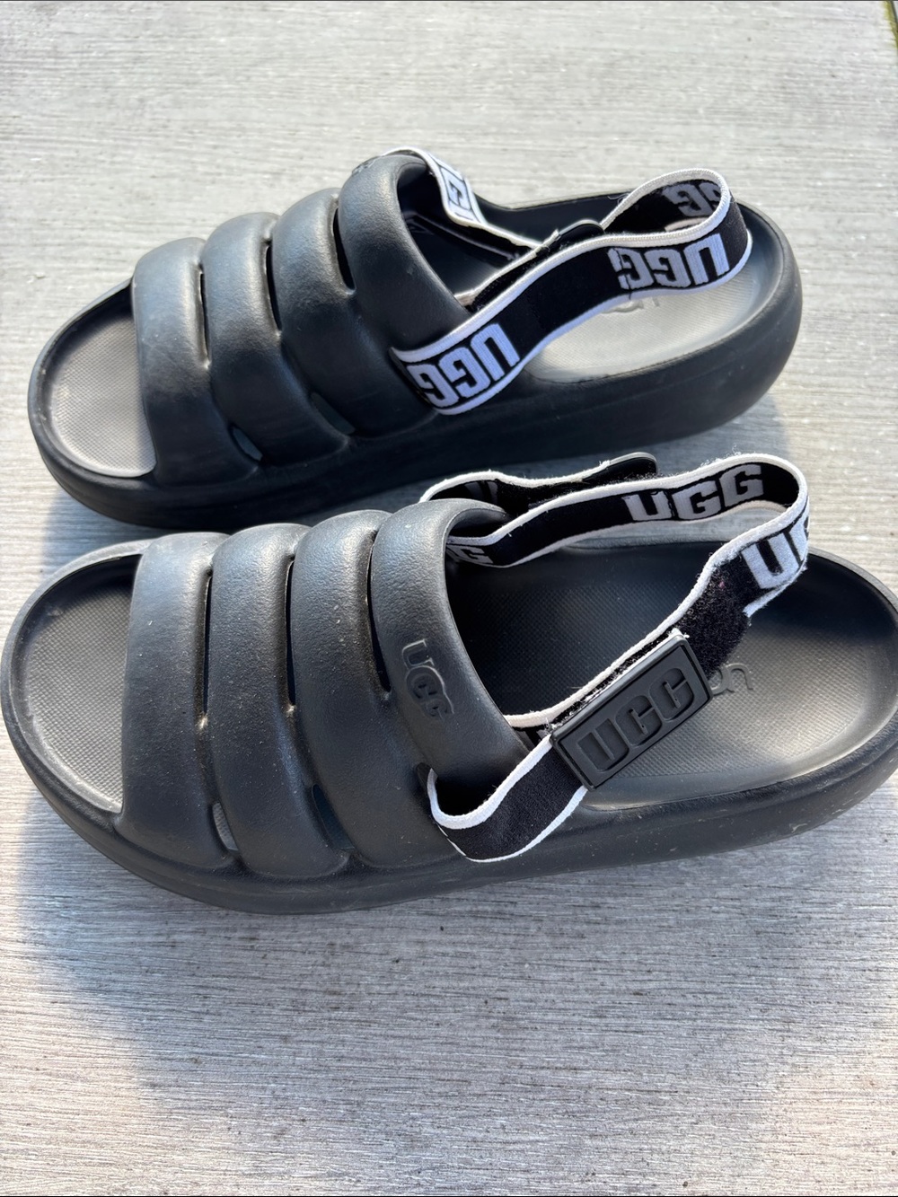 UGG Women’s Black Puffer Slide Sandals with Branded Heel Strap
